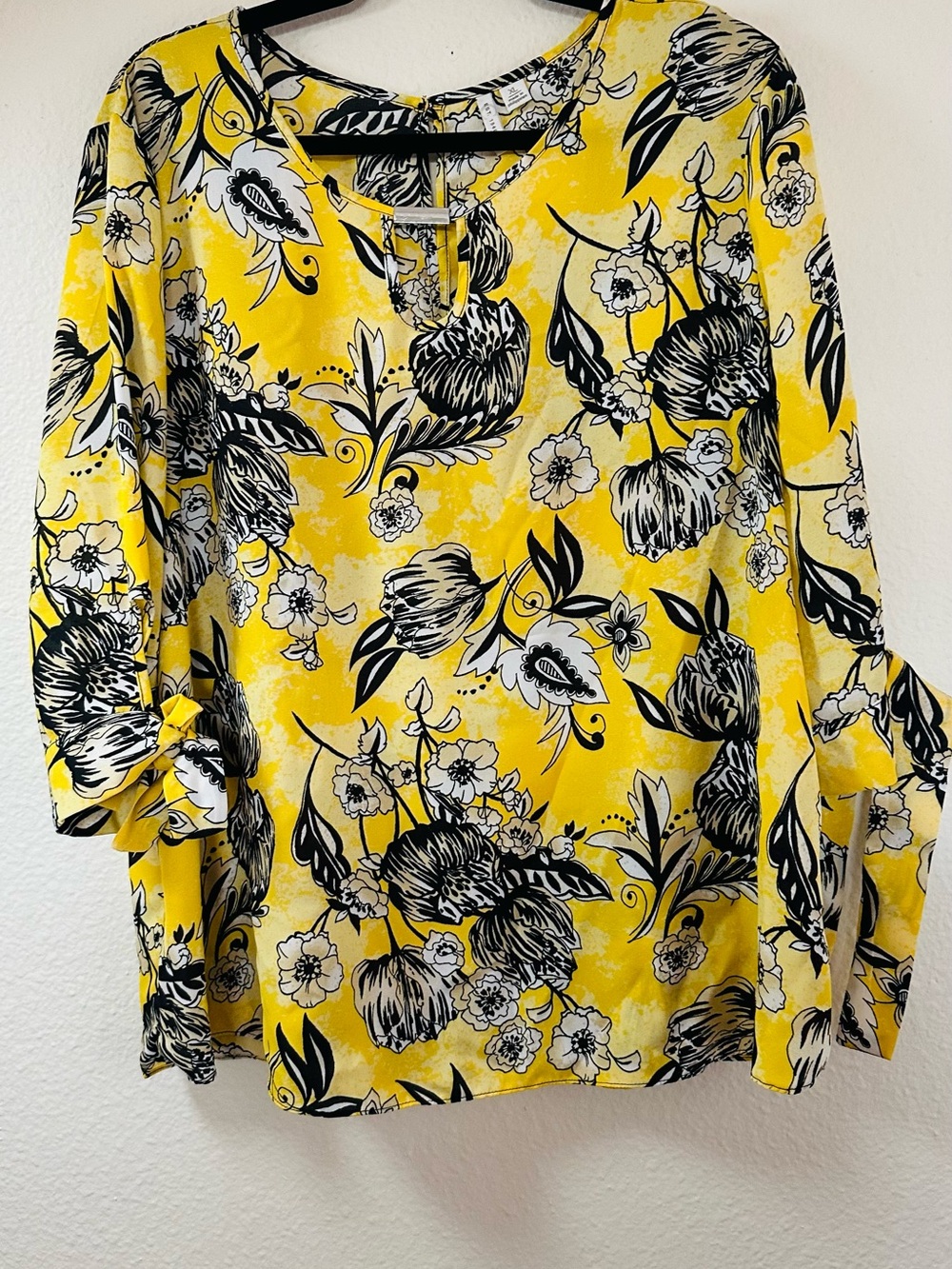 Women's Yellow Floral Blouse with Black & White Print